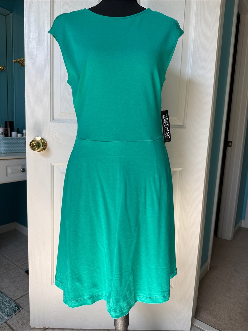 New York & Company Teal Sleeveless Fit-and-Flare Midi Dress with Button Detail